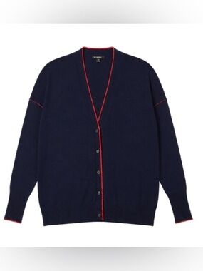 J. Crew Navy Merino Cardigan with Red Trim